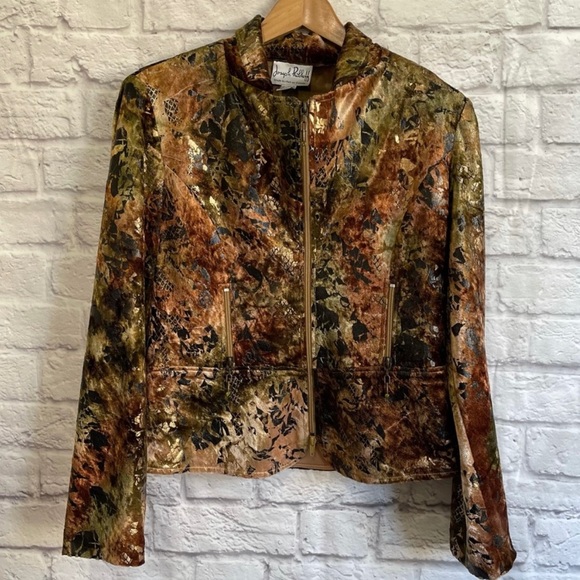 JOSEPH RIBKOFF Zip Up Velvet Velour Patterned Blazer Jacket - Picture 3 of 7